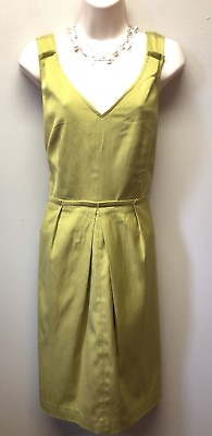 #ad New Talbots Chartreuse Green Womens Sz 6 Rayon Blend V Neck Pleat Sheath Dress $23.15