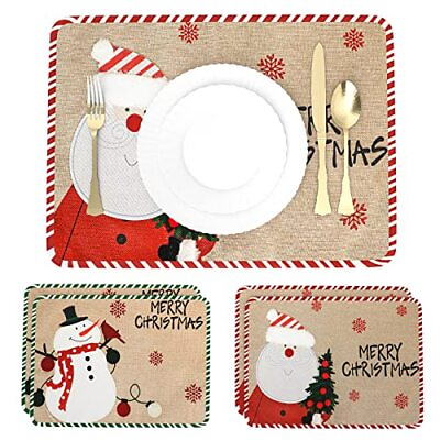 #ad Christmas Placemats Set of 4 Burlap Linen Kitchen Place Mats with Snowflake ... $20.77