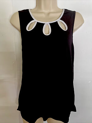 #ad NEW SLEEVELESS BLACK WHITE SMALL STRETCHY TOP KEYHOLE OPENINGS ON BODICE $10.00