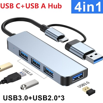#ad 4in1 USB 3.0 Hub C Docking Adapter Aluminum Alloy Station For PC Laptop Macbook $11.76