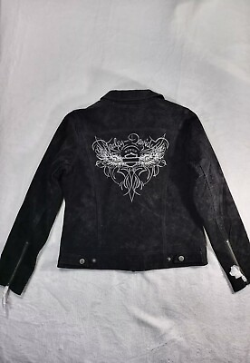#ad Harley Davidson Womens Size Medium Motorcycle Biker Soar Suede Jacket Coat Black $79.99