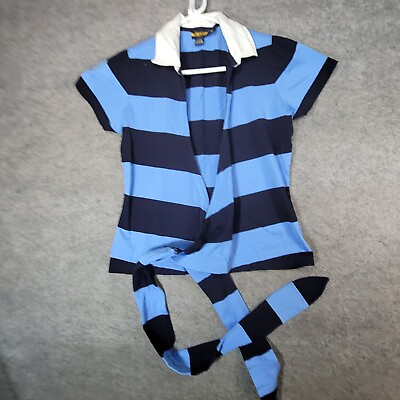 #ad Ralph Lauren Shirt Womens Medium Blue Striped Rugby Wrapped Short Sleeve $32.99
