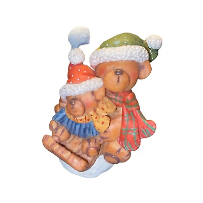 #ad CRAZY MOUNTAIN Resin Snowman Family Duo Kids Snow Toboggan Sledding Figurine $16.99