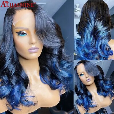 #ad Body Wave Blue Ombre Short Lace Front Human Hair Wigs Brazilian Bob For Women $302.40