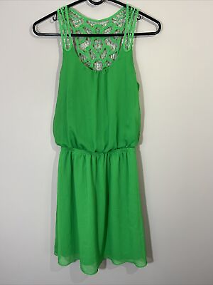 #ad Express Womens Dress Sz XS Green Sleeveless Casual Summer Blouson Dress $8.99