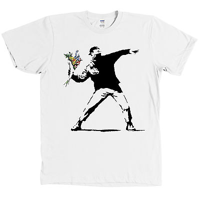 #ad Banksy Flower Thrower T Shirt Graffiti Chucker Throw Bomb NEW WITH TAGS $19.95