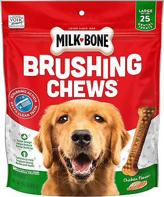 #ad Original Brushing Chews 25 Large Daily Dental Dog Treats Scrubbing Action Helps $21.22