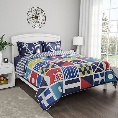 #ad Quilt Bedspread Set Mariner Design Full Queen Set Nautical Coastal Theme $19.99