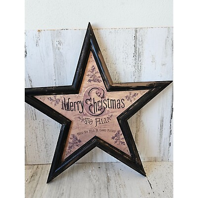 #ad Merry xmas Star hanging decor shabby chic wooden $19.58