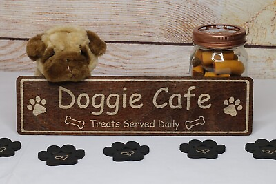 #ad Doggie Cafe Wooden Engraved Sign Cute Dog Décor Dog Treat Signs Dog Lovers $25.00