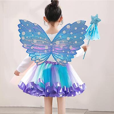 #ad Fairy Costume Girls Tutu Skirt Kids Princess Cosplay Wand Halloween Dress up $13.45