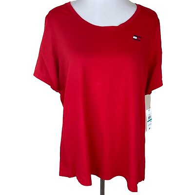#ad Tommy Hilfiger Plus Size Logo Tab T Shirt 0X Red Short Sleeve Scoop Neck Top New $19.99