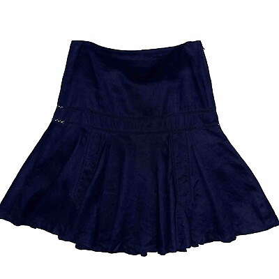 #ad Lauren Ralph Lauren Navy Blue Linen Skirt Size 10 Flare Hem $35.00