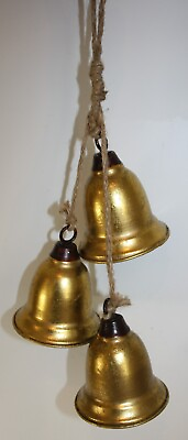 #ad Set of 3 Corded Hanging Gold Bells Christmas Decor $12.99