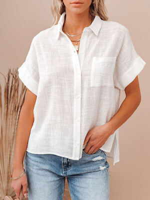 #ad Blouse Women#x27;s Short Sleeve Oversized Shirt Women Neck Tops Flutter Vintage New $19.99