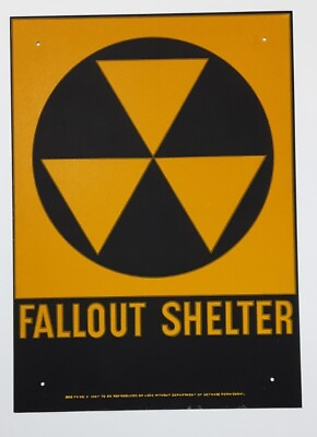#ad Vtg 1950s 60s Original Reflective Fallout Shelter Sign Galvanized Steel 10quot;x14quot; $34.50