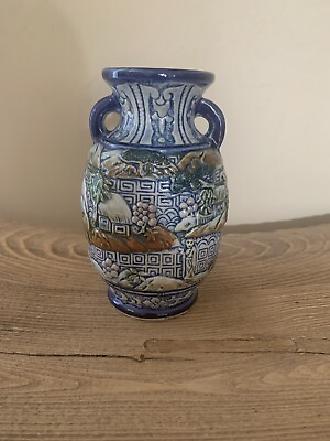 #ad Moriage Vase Made In Japan Cobalt Blue Home Mountain Garden Scene 6 1 2quot; $39.00
