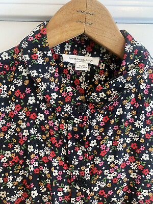 #ad Beach Lunch Lounge Womens Long Sleeves Button Up Floral Blouse Size Medium N 16 $15.29