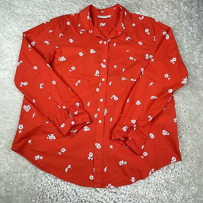 #ad Lucky Brand Shirt Womens Medium Orange Button Front Blouse Floral Long Sleeve $21.22