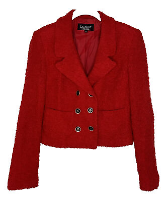 #ad VTG Laundry By Shelli Segal Cropped Red Teddy Knit Chic Blazer Jacket Vintage 4 $44.99