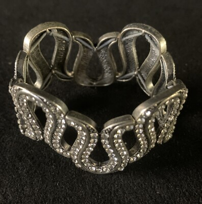 #ad VTG Fashion Silver Color Stretch Style Bangle Bracelet Crystal Chic Rhinestone $8.49