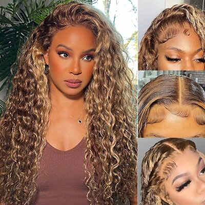 #ad UNice Malaysian Highlight Blonde Water Curly Wave 13x4 Lace Front Human Hair Wig $156.50
