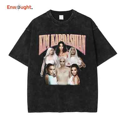 #ad Kim Kardashian T Shirt Vintage Washed Tops Tees Oversized T shirt Harajuku Short $21.92
