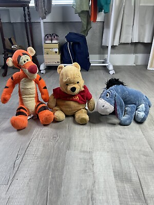 #ad Disney Store Winnie the Pooh Plush Set Lot Of 3 Plush Pooh Tigger Eeyore $35.00