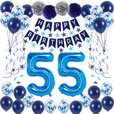#ad 55th Blue Birthday Party Decorations for Boy Girl Men Women Happy 55 Birthda... $31.90