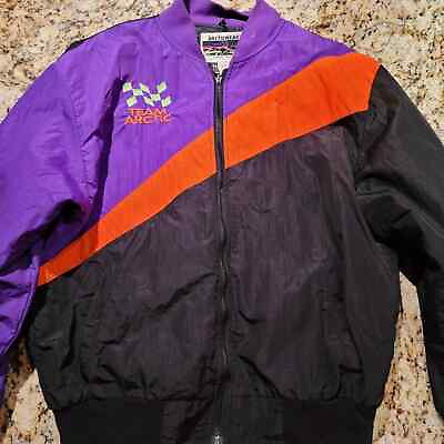 #ad Vintage 90s Arctic Cat Jacket Windbreaker Neon Bomber Large L Purple Orange $30.00