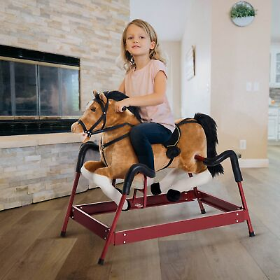 #ad Rocking Horse Toy Children Vintage Plush Rocker Wooden Ride W Sound Boys Girls $113.99