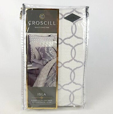 #ad Croscill ISLA Euro Pillow Sham White Grey 26quot;x 26quot; Square European New $26.23