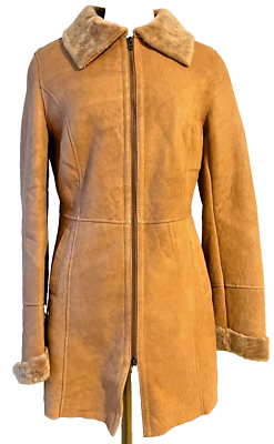 #ad Camel Leather Shearling Coat Jacket 100% Authentic Argentinian Leather Size 6 $280.00