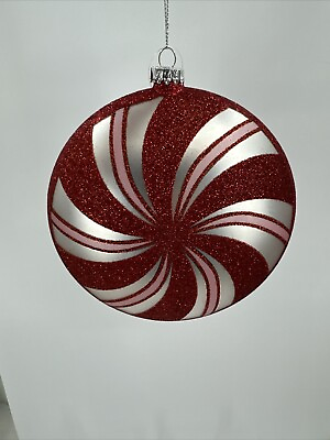 #ad RAZ Imports 6quot; Peppermint Candy Swirl Christmas Glass Disk Ornament🎄 $21.00