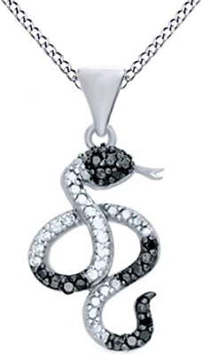 #ad Snake Pendant Necklace 18quot; With Real Black amp; White Diamond 925 Sterling Silver $124.19