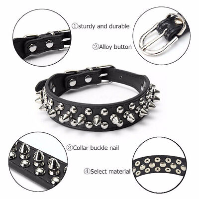 #ad Spiked Studded Leather Dog Collar Rivets Pet Small Large Cat Pit Bull Adjustable $5.48
