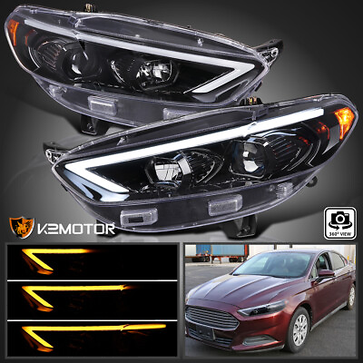 #ad Jet Black Fits 2013 2016 Ford Fusion Switchback LED Signal Projector Headlights $364.38