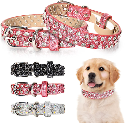 #ad Rhinestone Leather Dog Collar Bling Dog Collars for Small Medium Large Dogs So $29.36