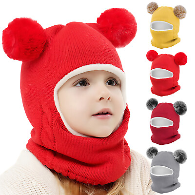 #ad Cute Baby Toddler Kids Winter Beanie Warm Hat Hooded Scarf Earflap Knitted Cap $7.99