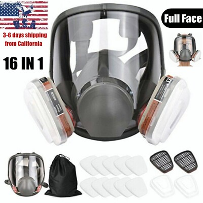 #ad US Full Face Gas Mask Painting Spraying Respirator w Filters for 6800 Facepiece $27.99