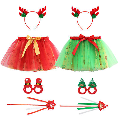 #ad Kids Girls Christmas Costume Set Girls Tutu Dress Antler Headband Eyeglasses Set $24.29