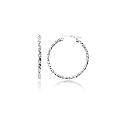 #ad 30mm Polished Twist Rope Round Medium Sterling Silver Hoop Earrings $16.07