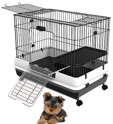 #ad Large 32quot; Indoor 2 Levels Puppies Training Cage With Bottom Urine Guard Wheels $104.28
