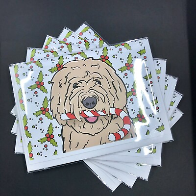 #ad Goldendoodle Dog Candy Cane Christmas Cards 5 Handmade Blank Cards Envelopes $25.00