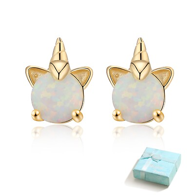 #ad Buyless Fashion Girls 14K Rose Gold Plated Unicorn Earring Sterling Silver $10.27