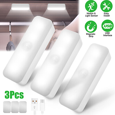 #ad 3pcs Wireless Motion Sensor Under Cabinet Closet Light Kitchen Counter LED Lamps $12.98