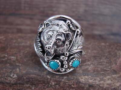 #ad Navajo Sterling Silver Turquoise Growling Bear Ring Saunders Size 13 $119.99