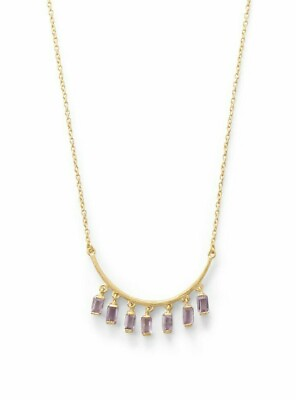 #ad 18quot;2quot; Curved Bar Purple Amethyst Drops Pendant Necklace 14K Yellow Gold Finish $140.25