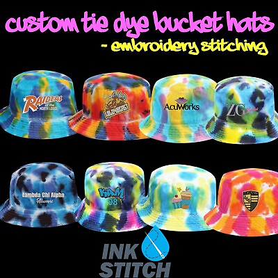 #ad Ink Stitch Custom Logo Texts Stitching Logo Texts Tie Dye Bucket Hats $24.99
