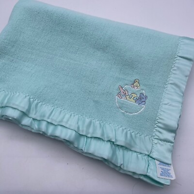 #ad Vintage CARTER#x27;S Blue Green 100% Cotton Baby Blanket Satin Trim USA 36” x 50” T1 $24.99